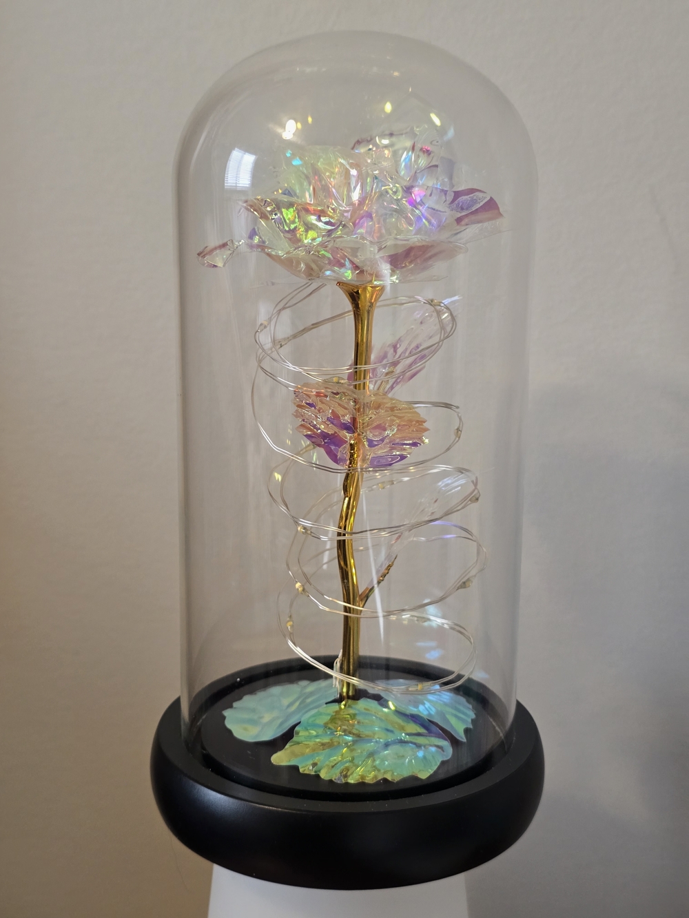 Iridescent Gold Stem Rose Dome - Decorative Home Art